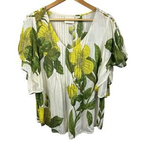 Maeve Anthropologie Maya Cream Yellow Floral Blouse Top Size 8 Flutter Sleeve